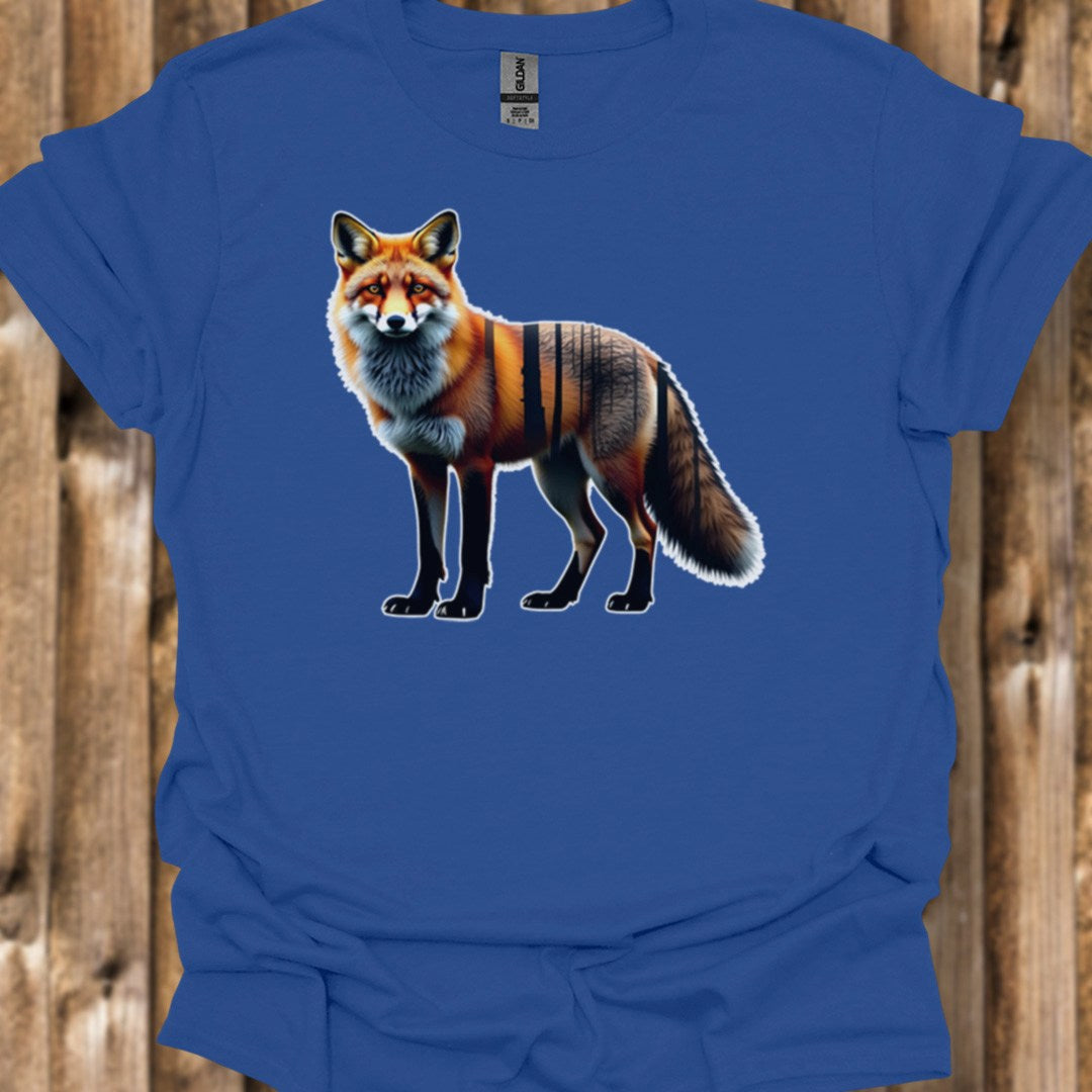 Renard debout double exposition T-shirt tendance 