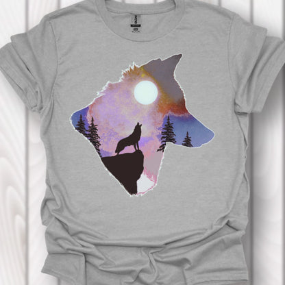Wolf volle maan double exposure tijdloos T-shirt
