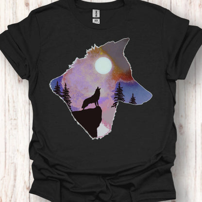 Wolf volle maan double exposure tijdloos T-shirt