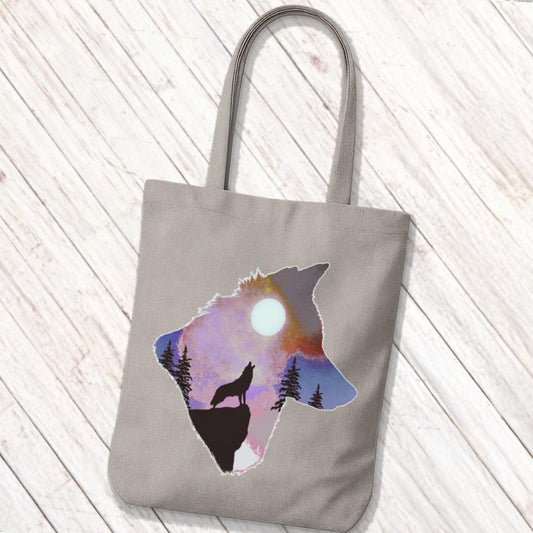 Tote Bag Wolf Volle Maan Double Exposure