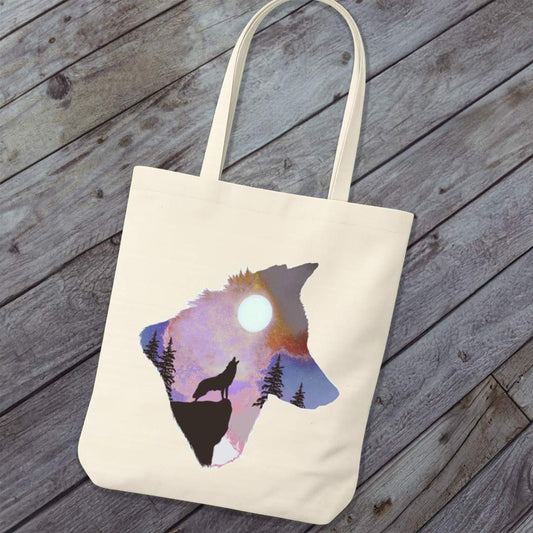 Tote Bag Wolf Volle Maan Double Exposure
