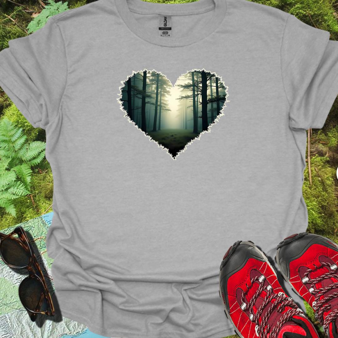 Misty forest heart shape timeless T-shirt