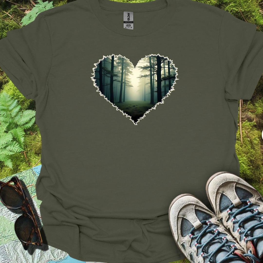 Misty forest heart shape timeless T-shirt
