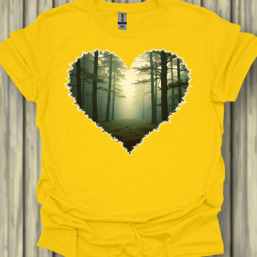 Misty forest heart shape trendy T-shirt