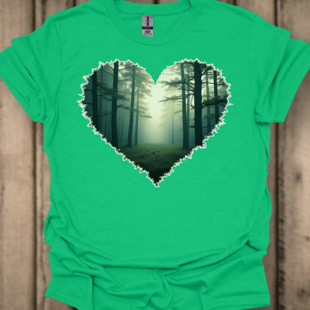Misty forest heart shape trendy T-shirt