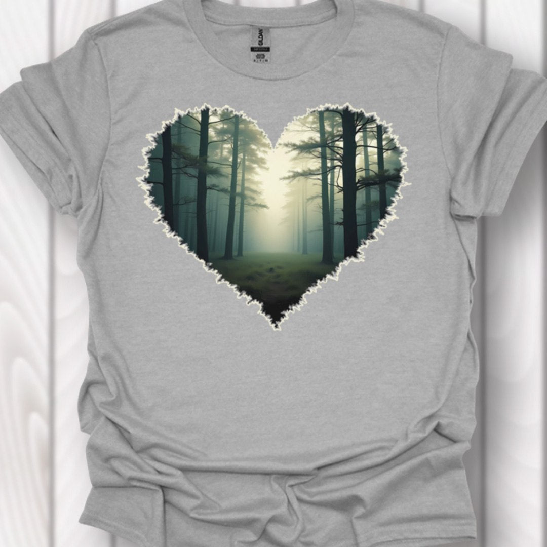 Misty forest heart shape timeless T-shirt