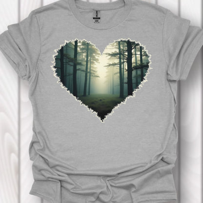 Misty forest heart shape timeless T-shirt