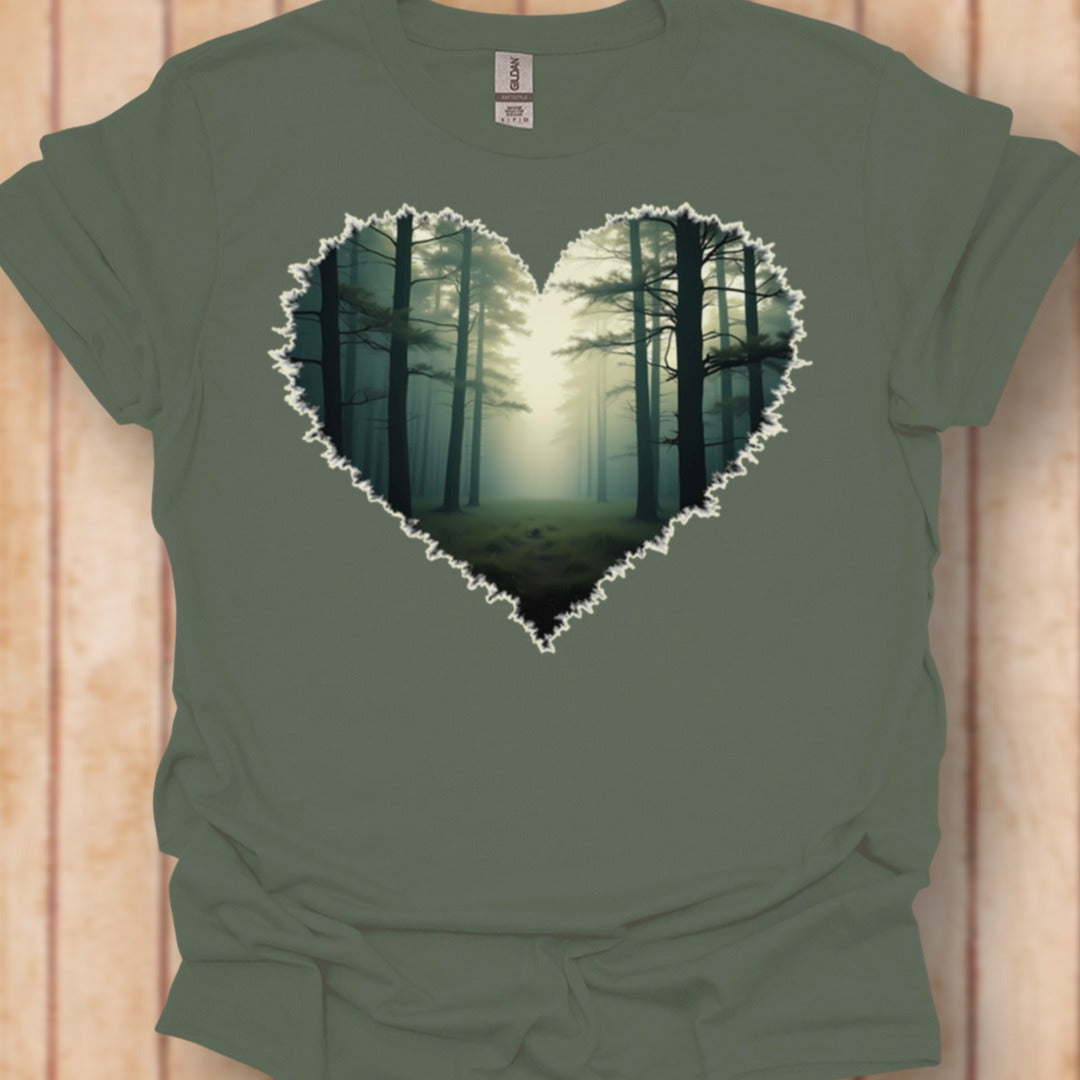 Misty forest heart shape timeless T-shirt