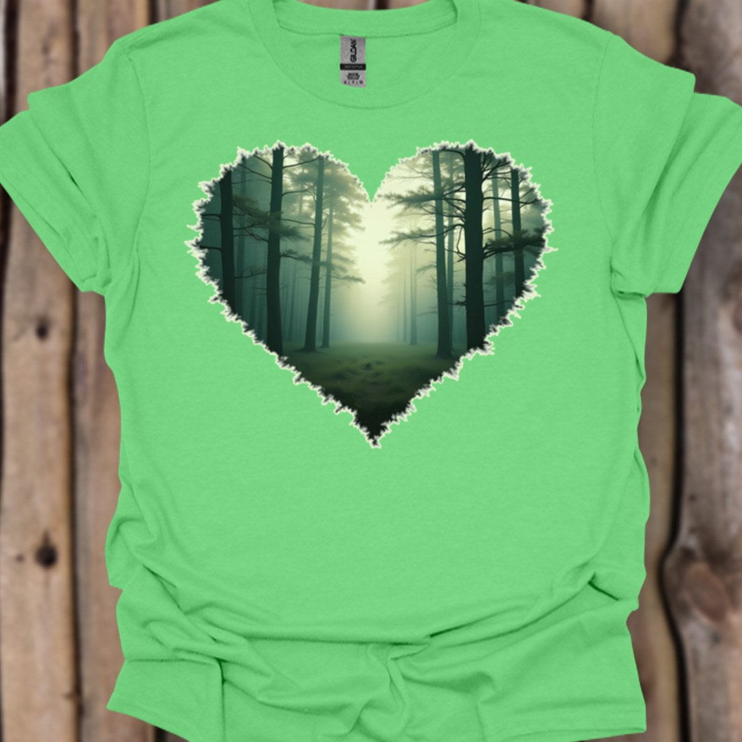 Misty forest heart shape trendy T-shirt