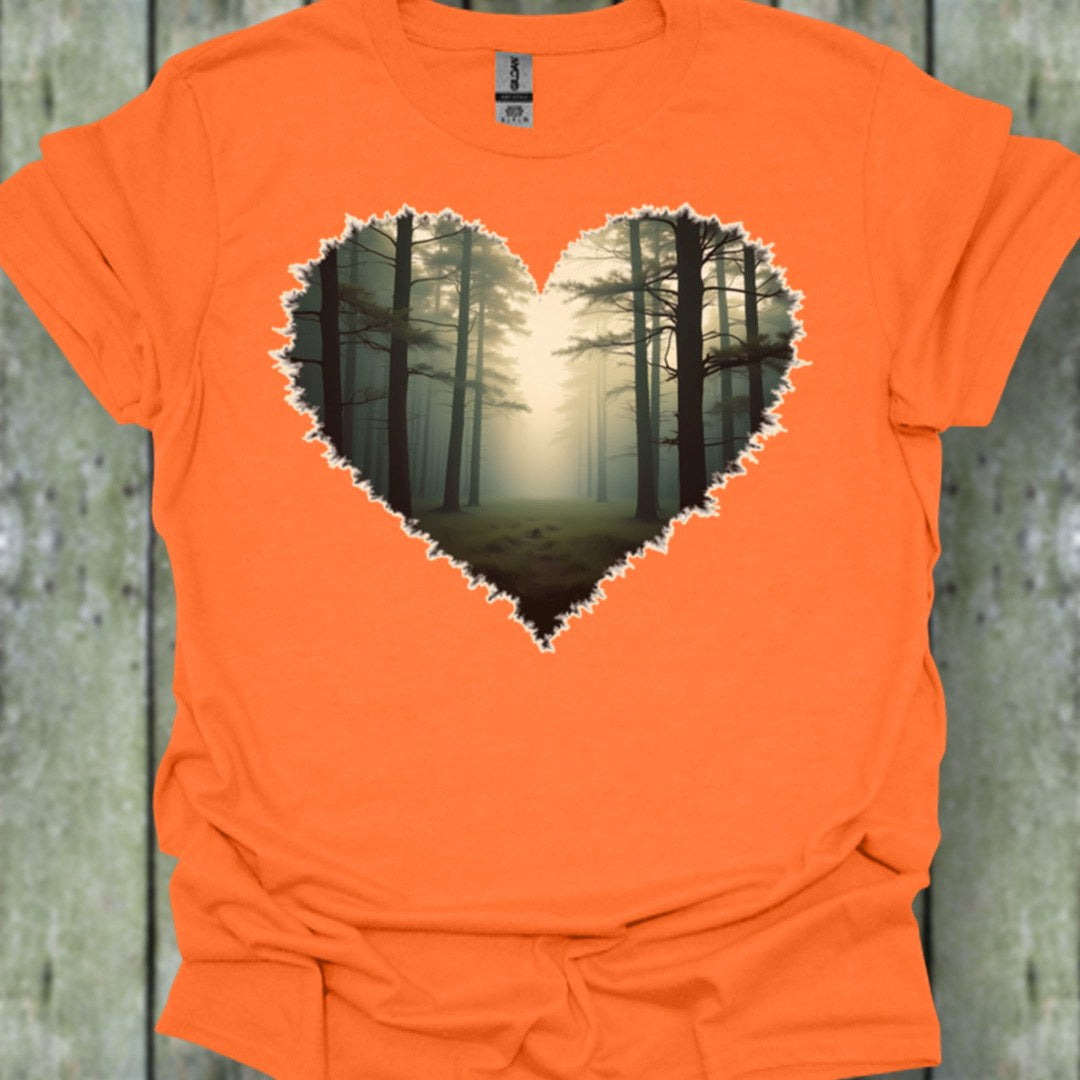 Misty forest heart shape trendy T-shirt