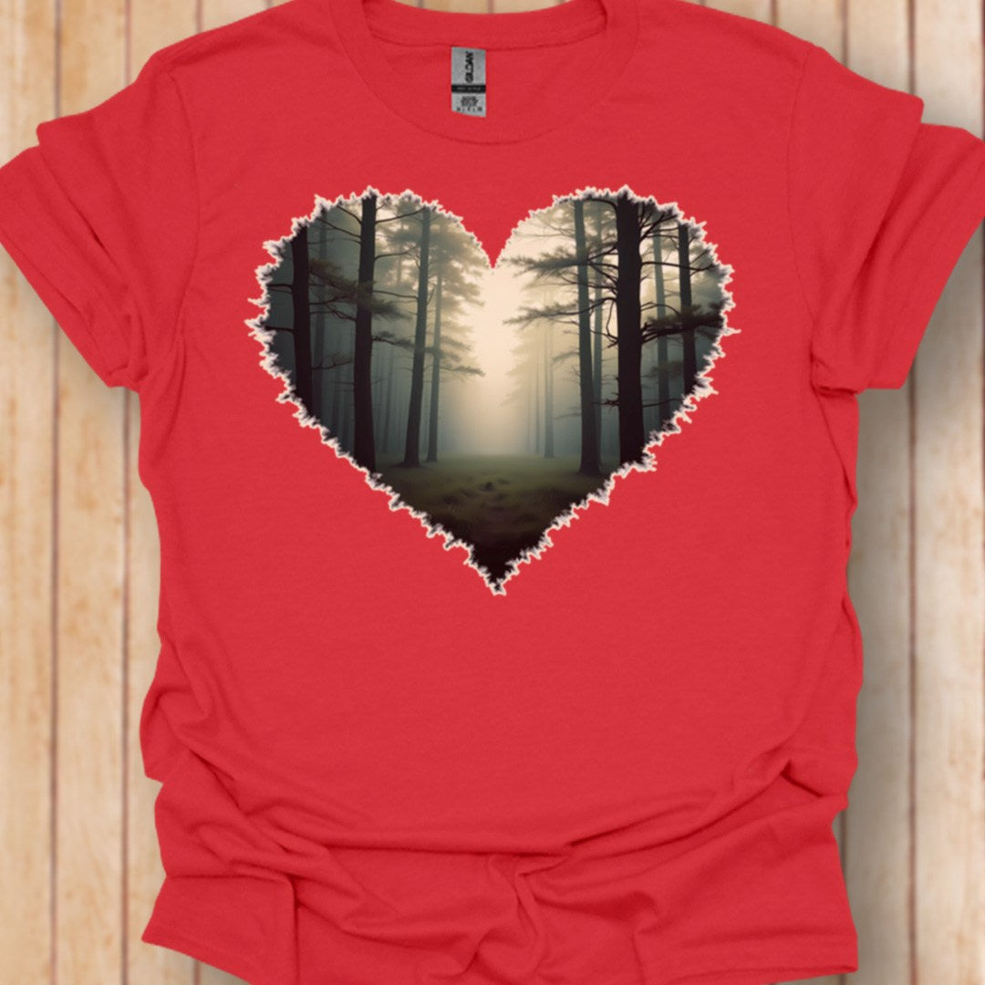Misty forest heart shape trendy T-shirt
