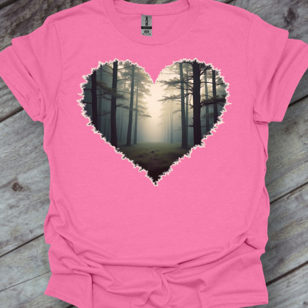 Misty forest heart shape trendy T-shirt