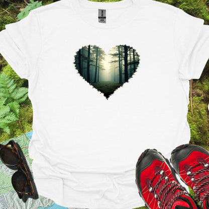 Misty forest heart shape timeless T-shirt