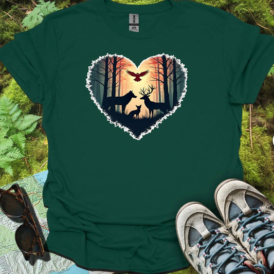 Animaux de la forêt avec forme de coeur T-shirt intemporel 