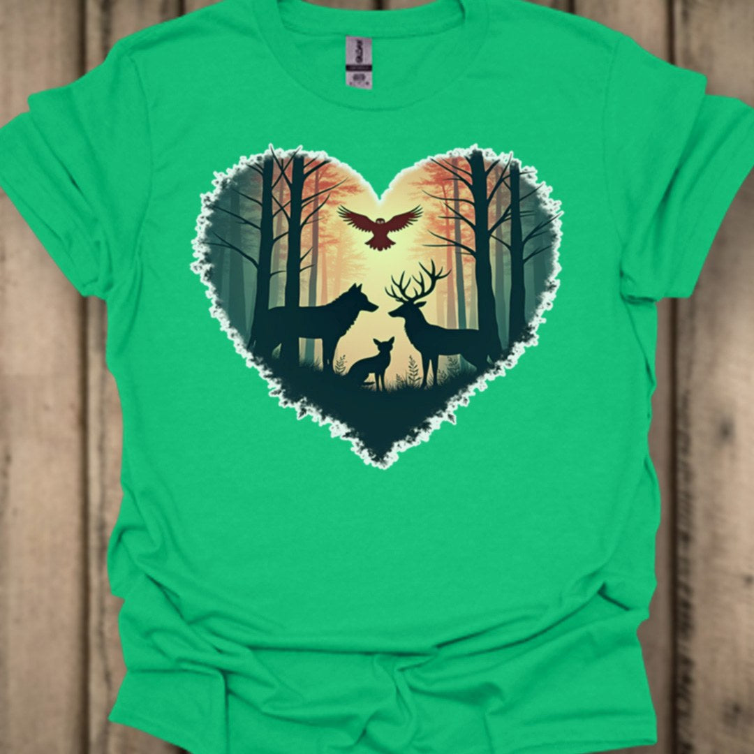 Forest animals with heart shape trendy T-shirt