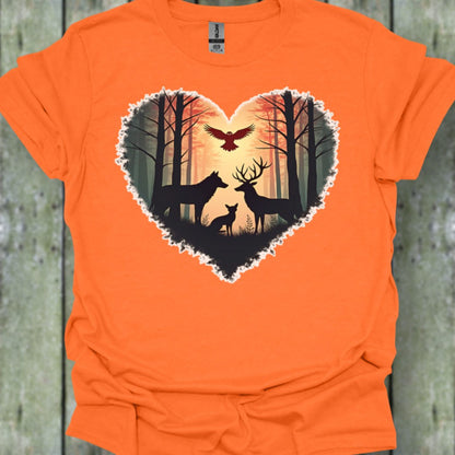 Forest animals with heart shape trendy T-shirt