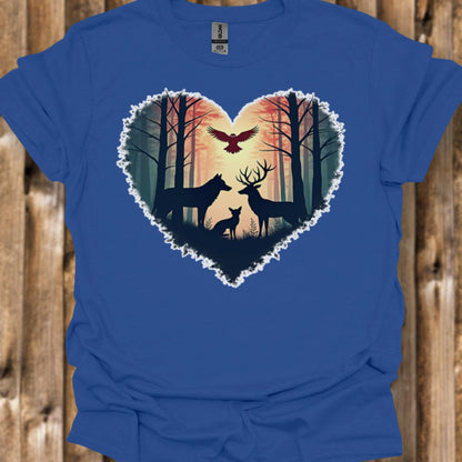 Forest animals with heart shape trendy T-shirt