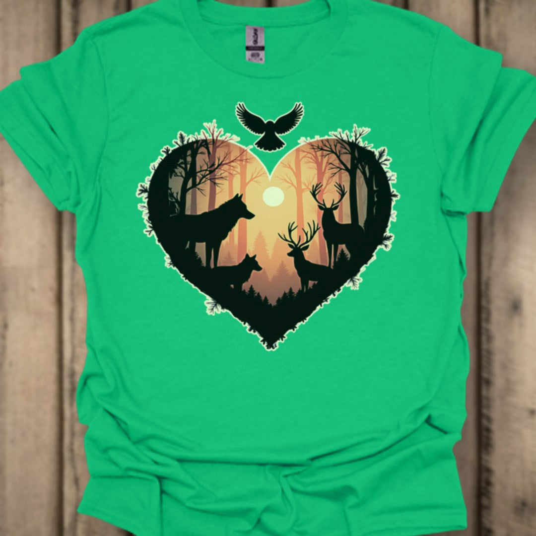 Animaux de la forêt en coeur T-shirt tendance 