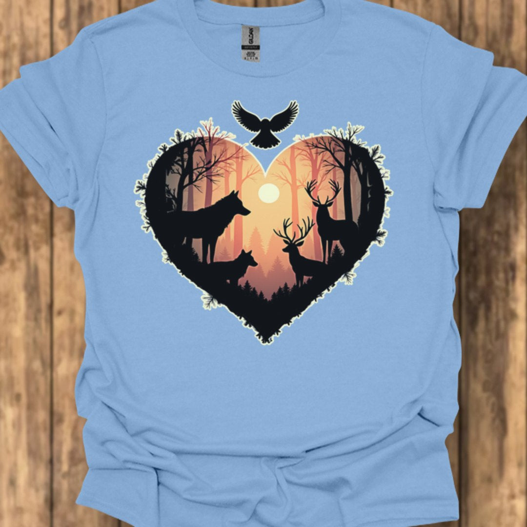 Animaux de la forêt en coeur T-shirt tendance 