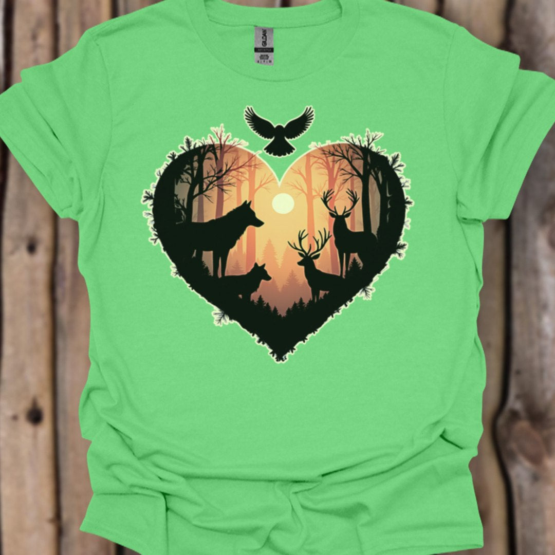 Animaux de la forêt en coeur T-shirt tendance 