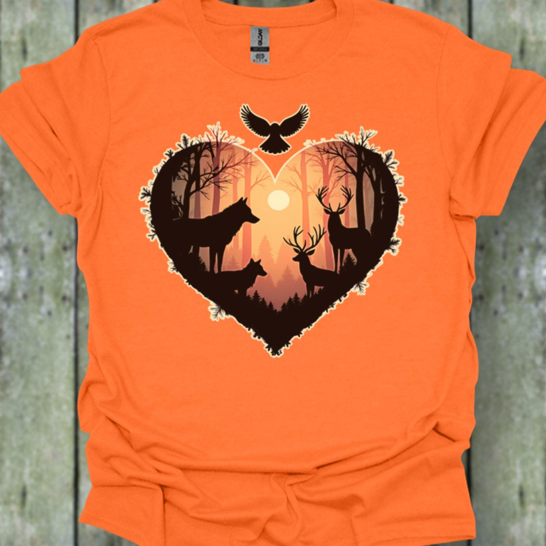 Animaux de la forêt en coeur T-shirt tendance 