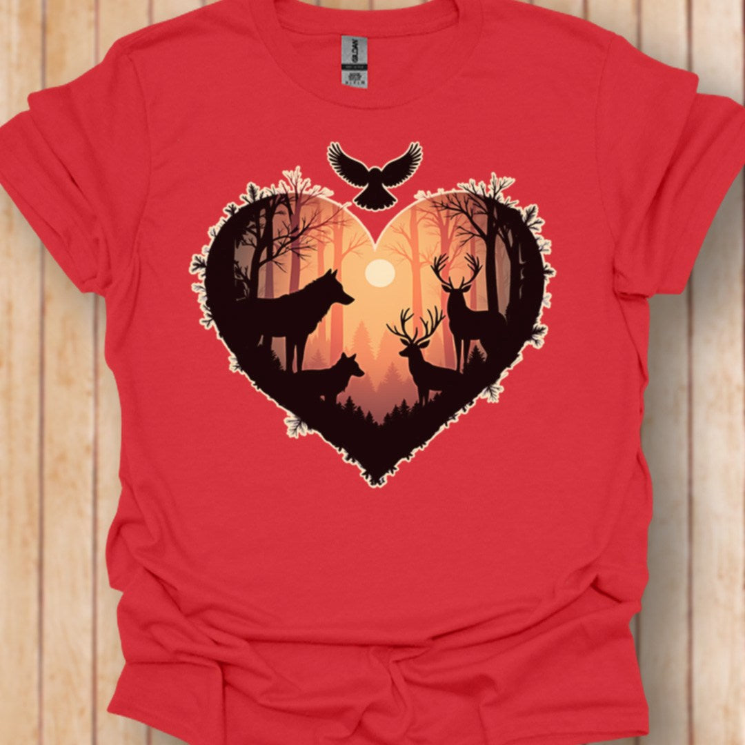 Animaux de la forêt en coeur T-shirt tendance 