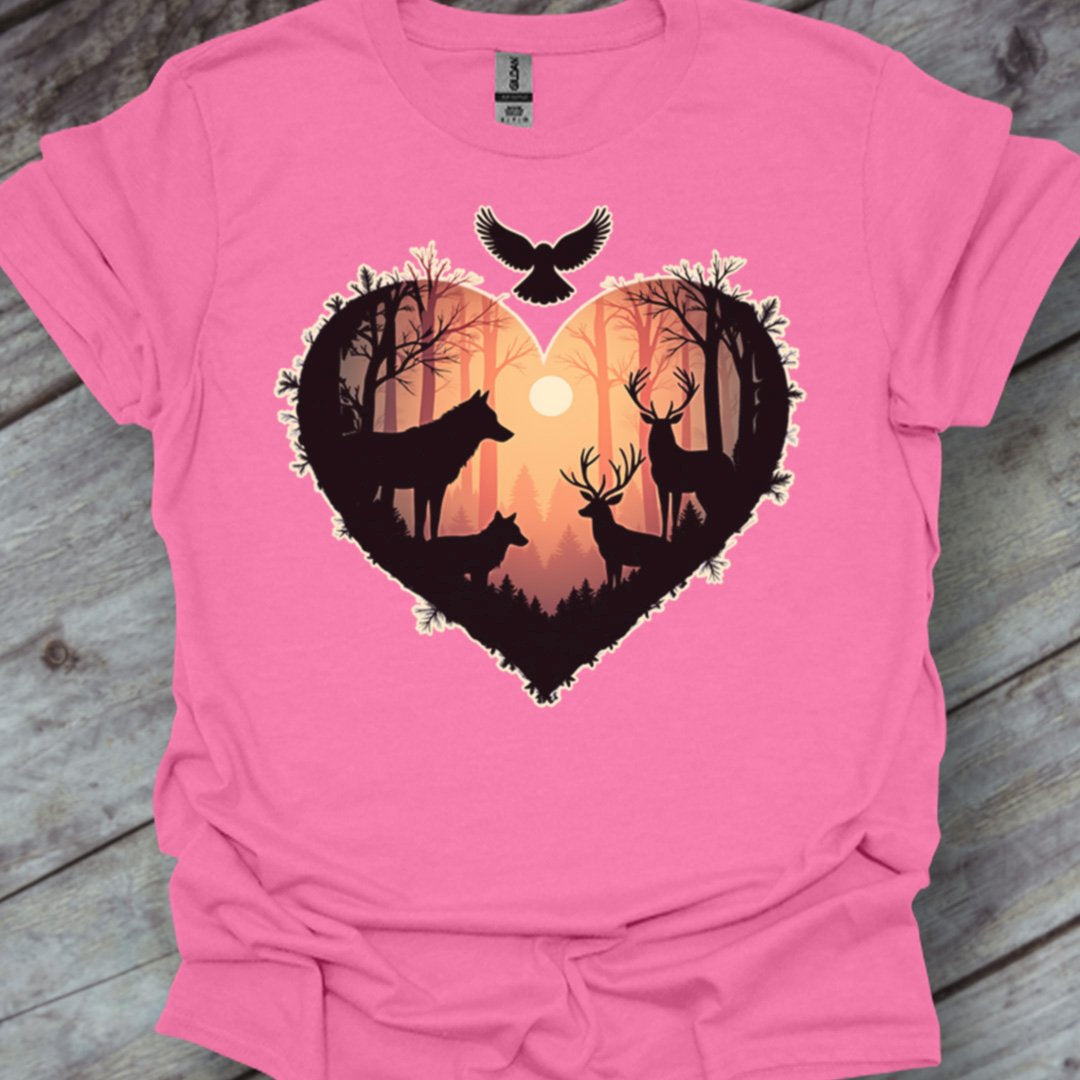 Animaux de la forêt en coeur T-shirt tendance 