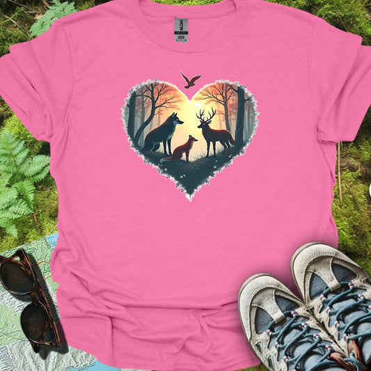 Animaux de la forêt forme de coeur T-shirt tendance