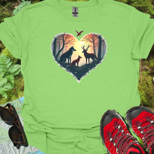 Animaux de la forêt forme de coeur T-shirt tendance