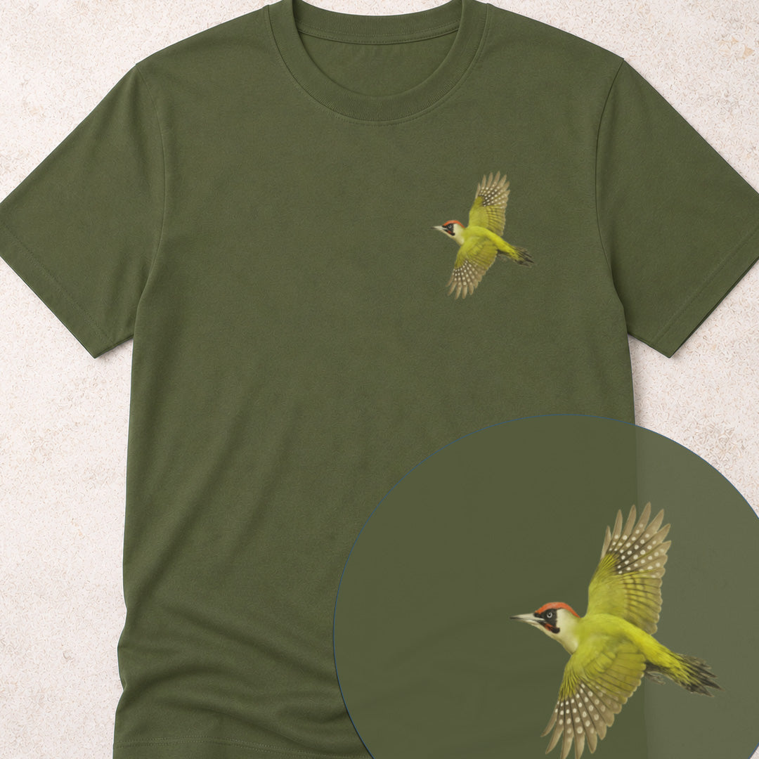 Groene Specht vliegend Bio T-shirt